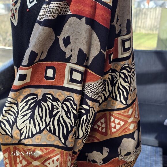 Vtg Zoo Animal Elephant Leopard Print Beaded Full Zip Jacket Alfred Dunner 10 - Picture 6 of 10